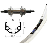 Rear Wheel Winora Rigid ZAC 19 Solid Axle 100mm 6/7s Silver